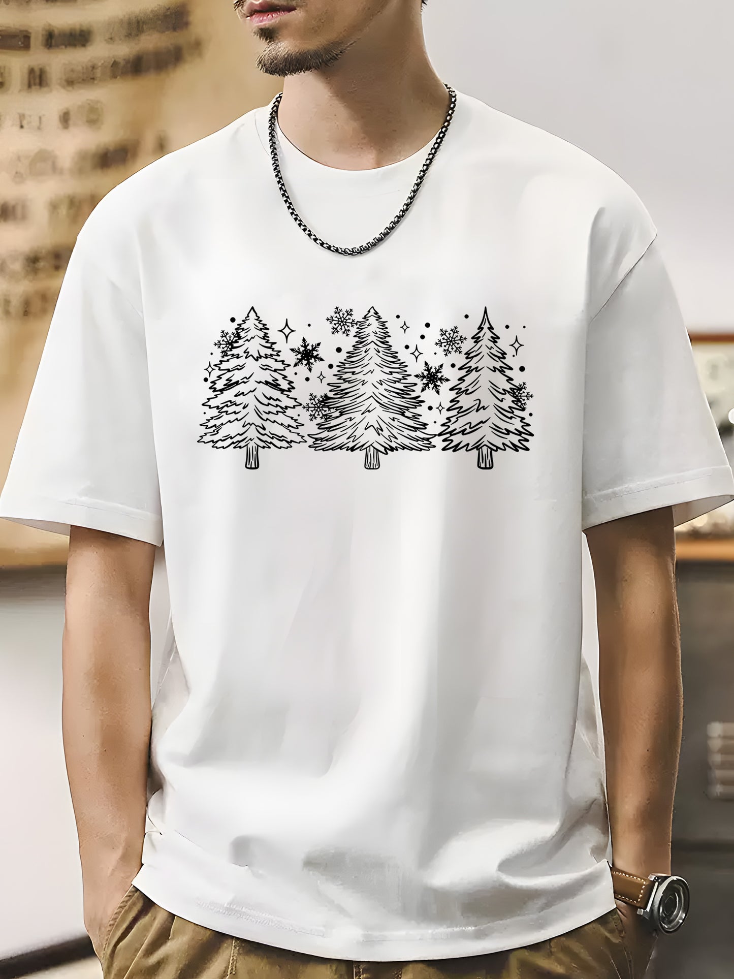 Snow Trees With Sleeve Shirt - Relaxed Fit, Full Size