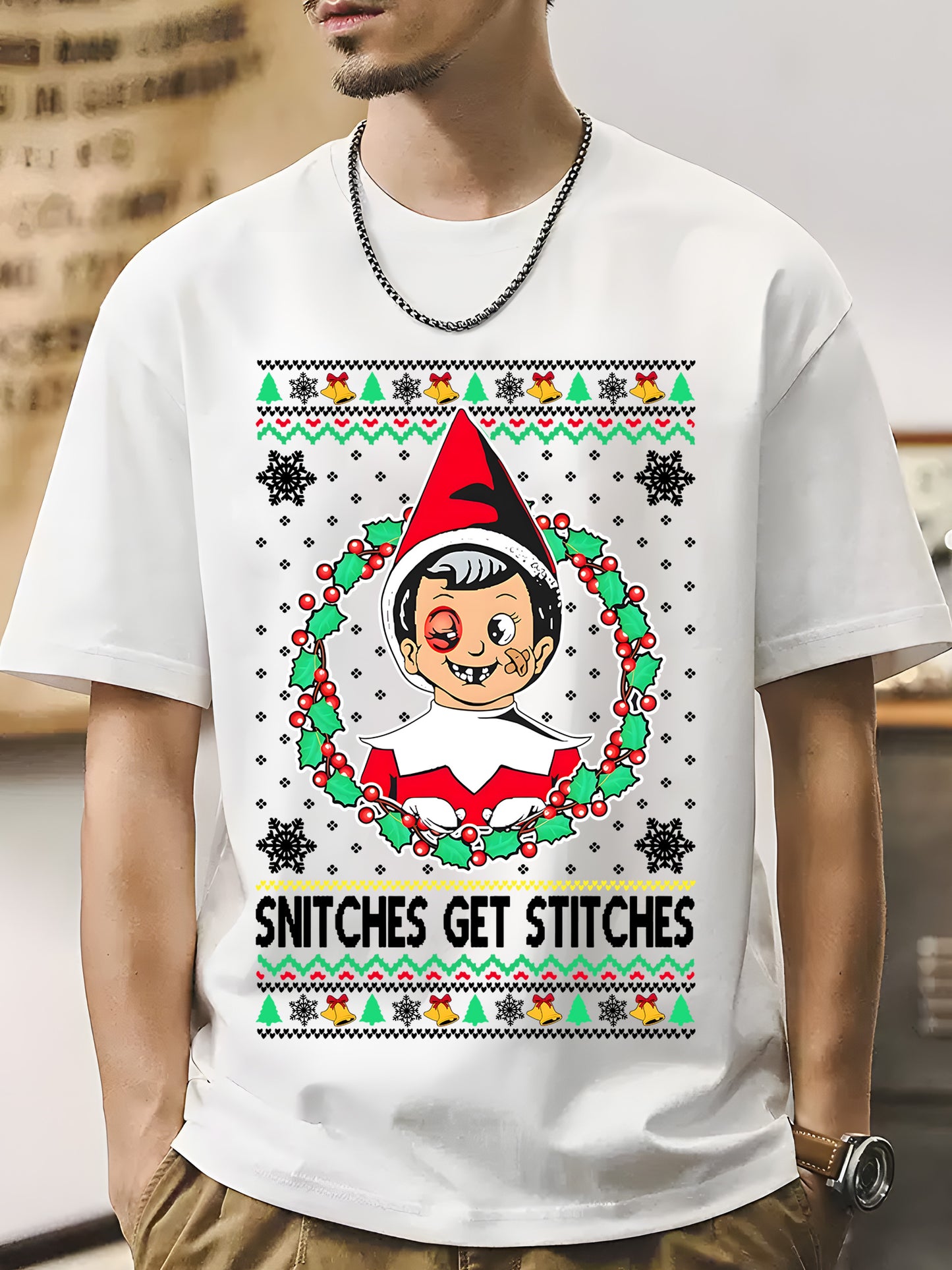 Snitches Get A Ugly Christmas Shirt - Relaxed Fit, Full Size