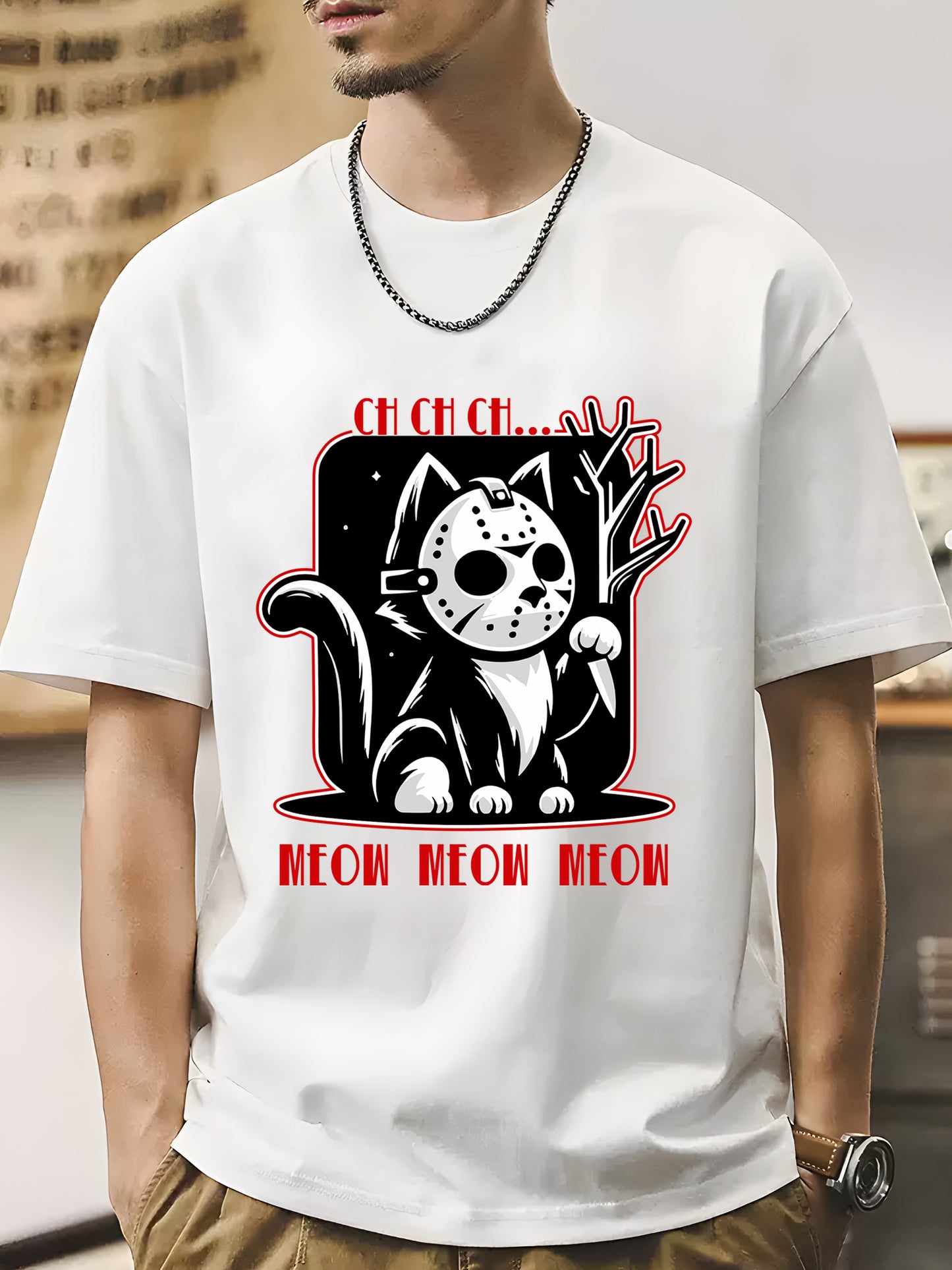 Graphic Cat Shirt - Relaxed Fit, Full Size