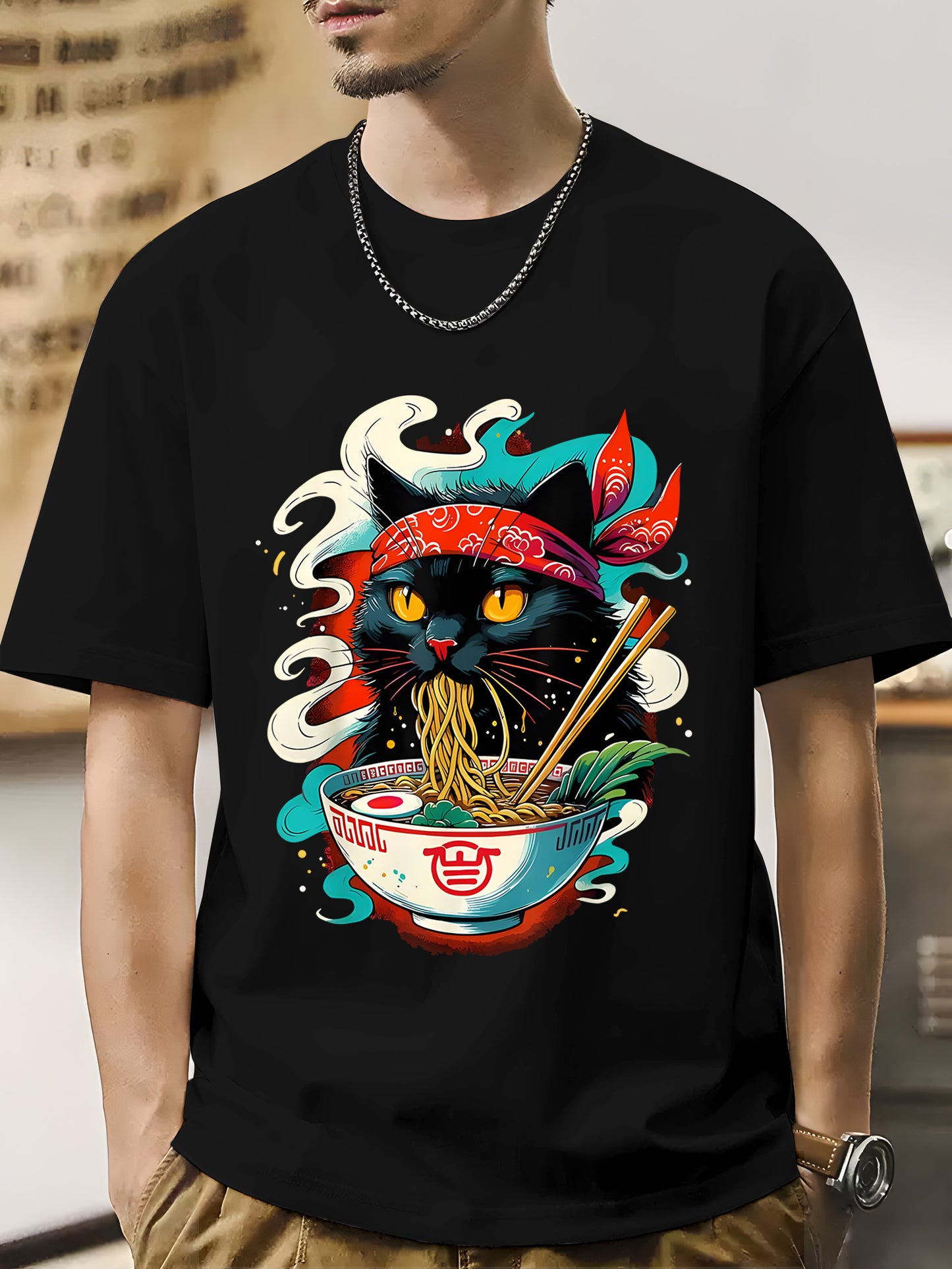 Cat Ramen Japanese Anime Shirt - Relaxed Fit, Full Size