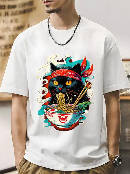 Cat Ramen Japanese Anime Shirt - Relaxed Fit, Full Size