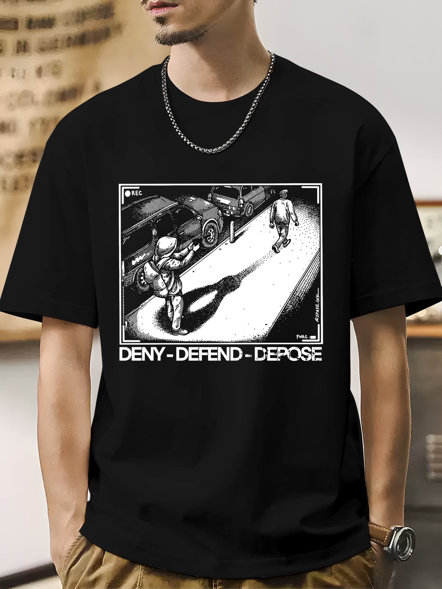 Trendy Black And White Deny DefendDepose Shirt - Relaxed Fit, Full Size