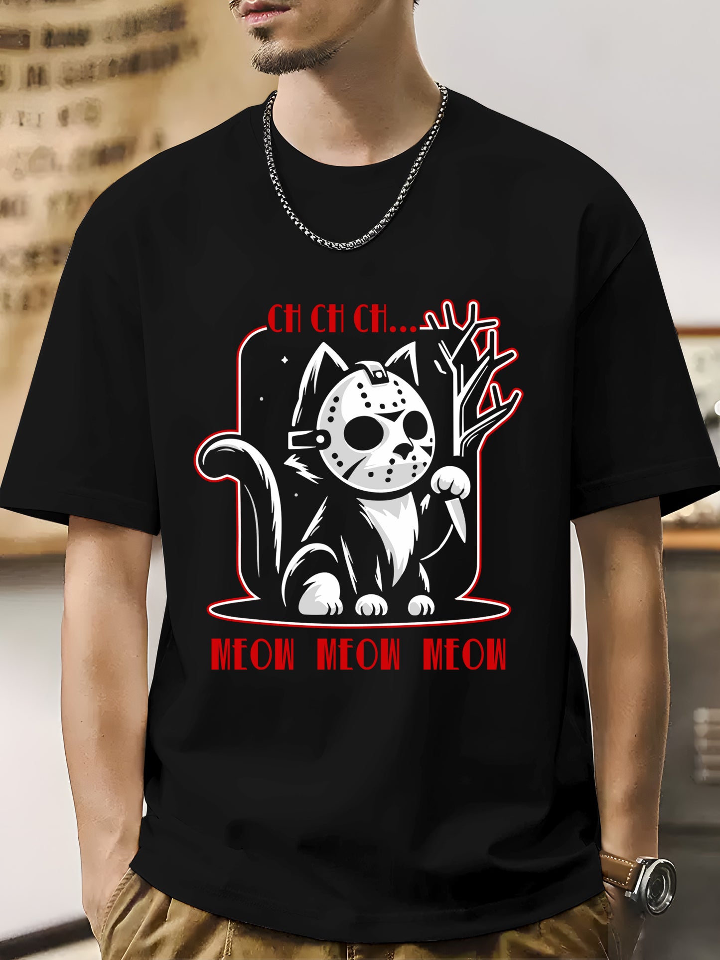 Graphic Cat Shirt - Relaxed Fit, Full Size