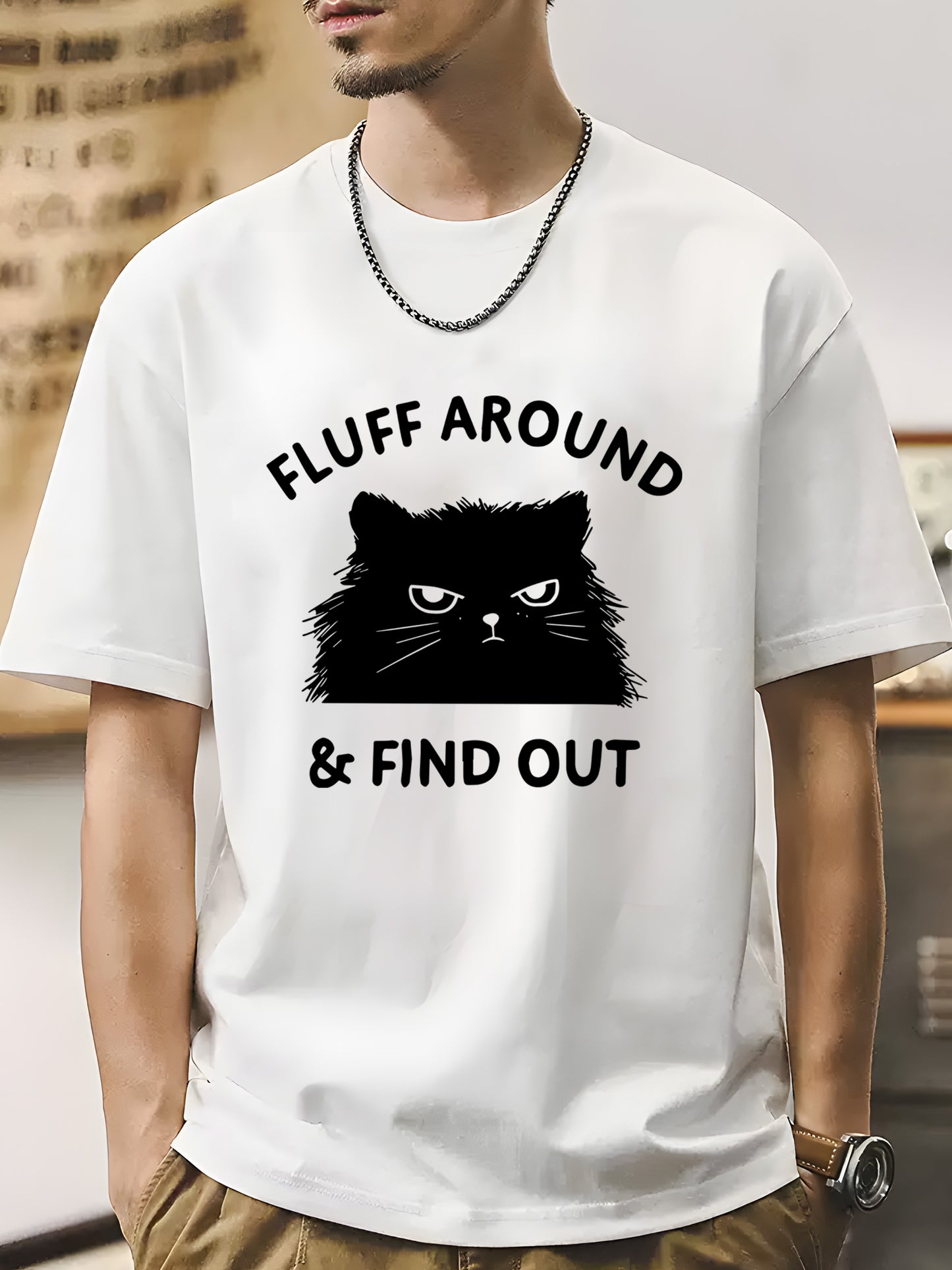 Cat & Letter Shirt - Relaxed Fit, Full Size