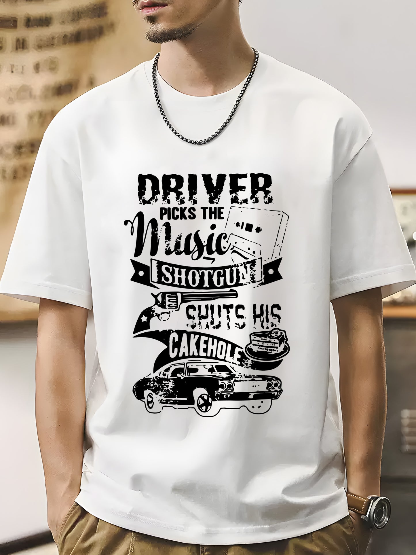 Letter & Car Shirt - Relaxed Fit, Full Size