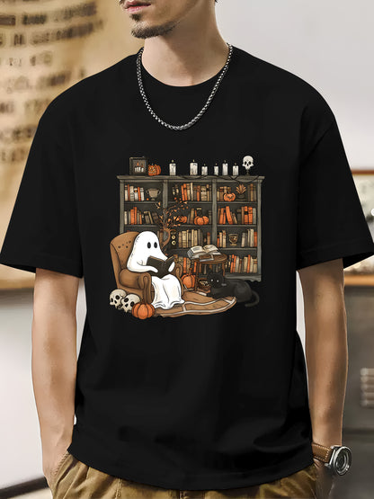 Retro Ghost Reading Books Shirt - Relaxed Fit, Full Size