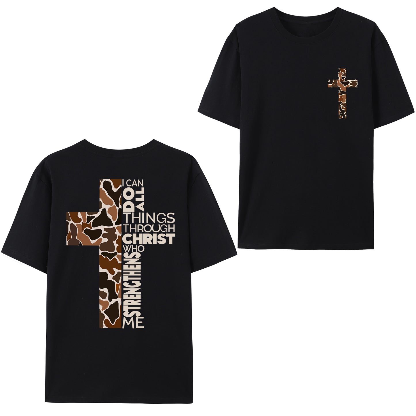 Camo Cross Design with Philippians 4:13 Verse Shirt - Relaxed Fit, Full Size