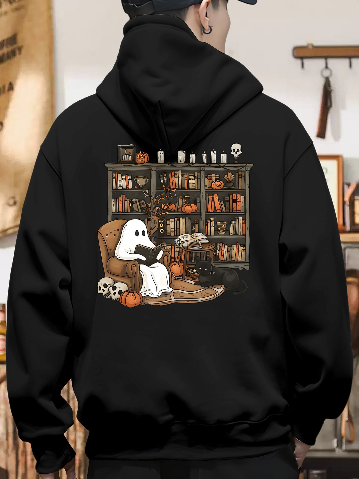 Retro Ghost Reading Books Shirt - Relaxed Fit, Full Size