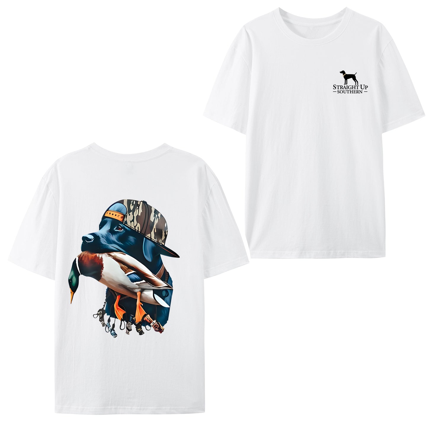 Bold Black Hunting Dog with Duck Shirt - Relaxed Fit, Full Size