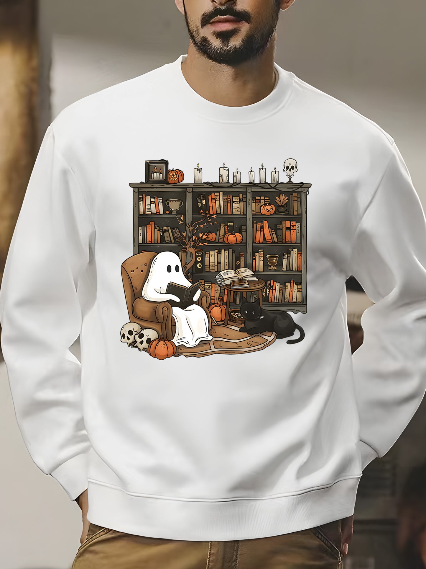 Retro Ghost Reading Books Shirt - Relaxed Fit, Full Size