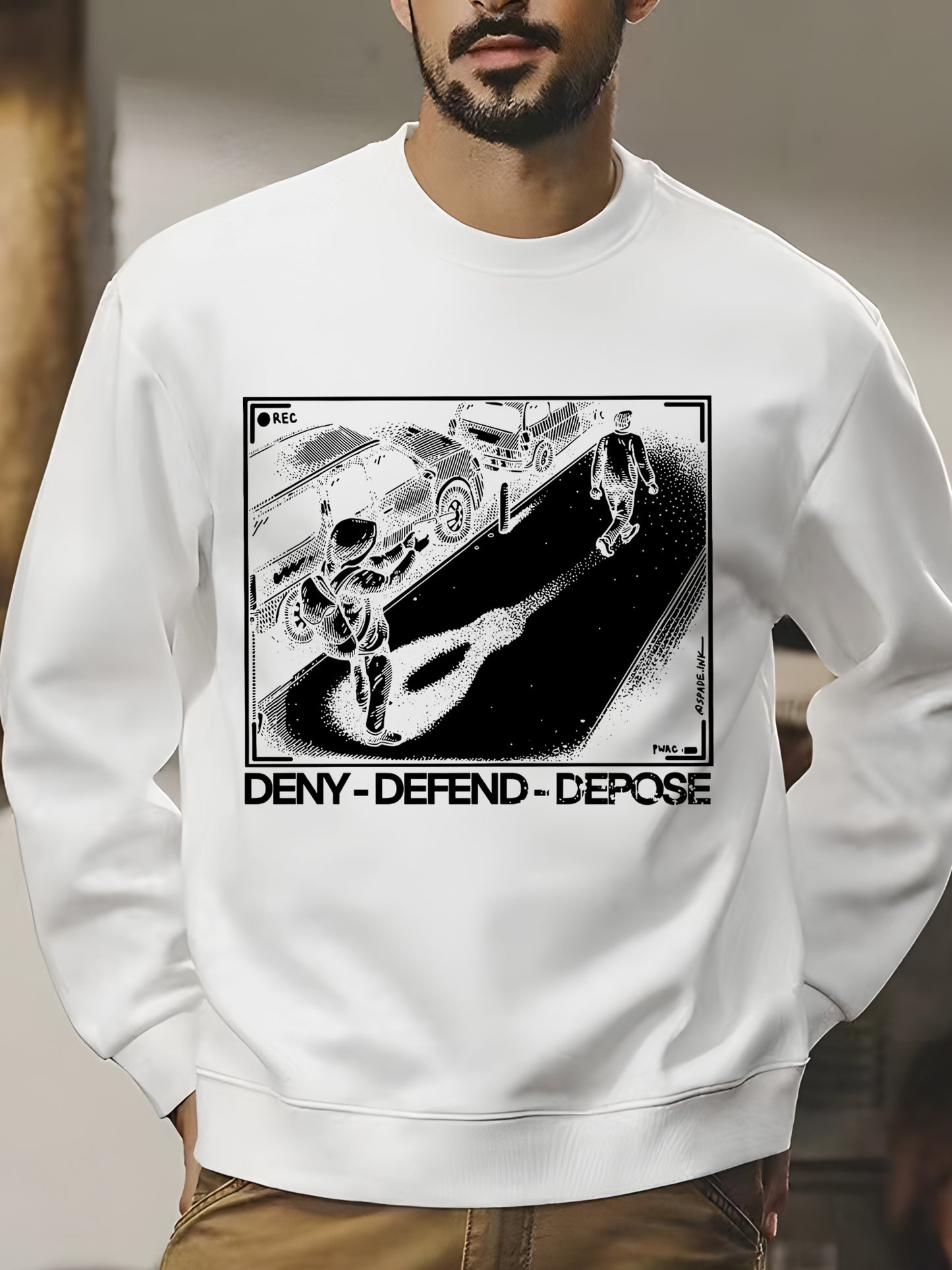 Trendy Black And White Deny DefendDepose Shirt - Relaxed Fit, Full Size