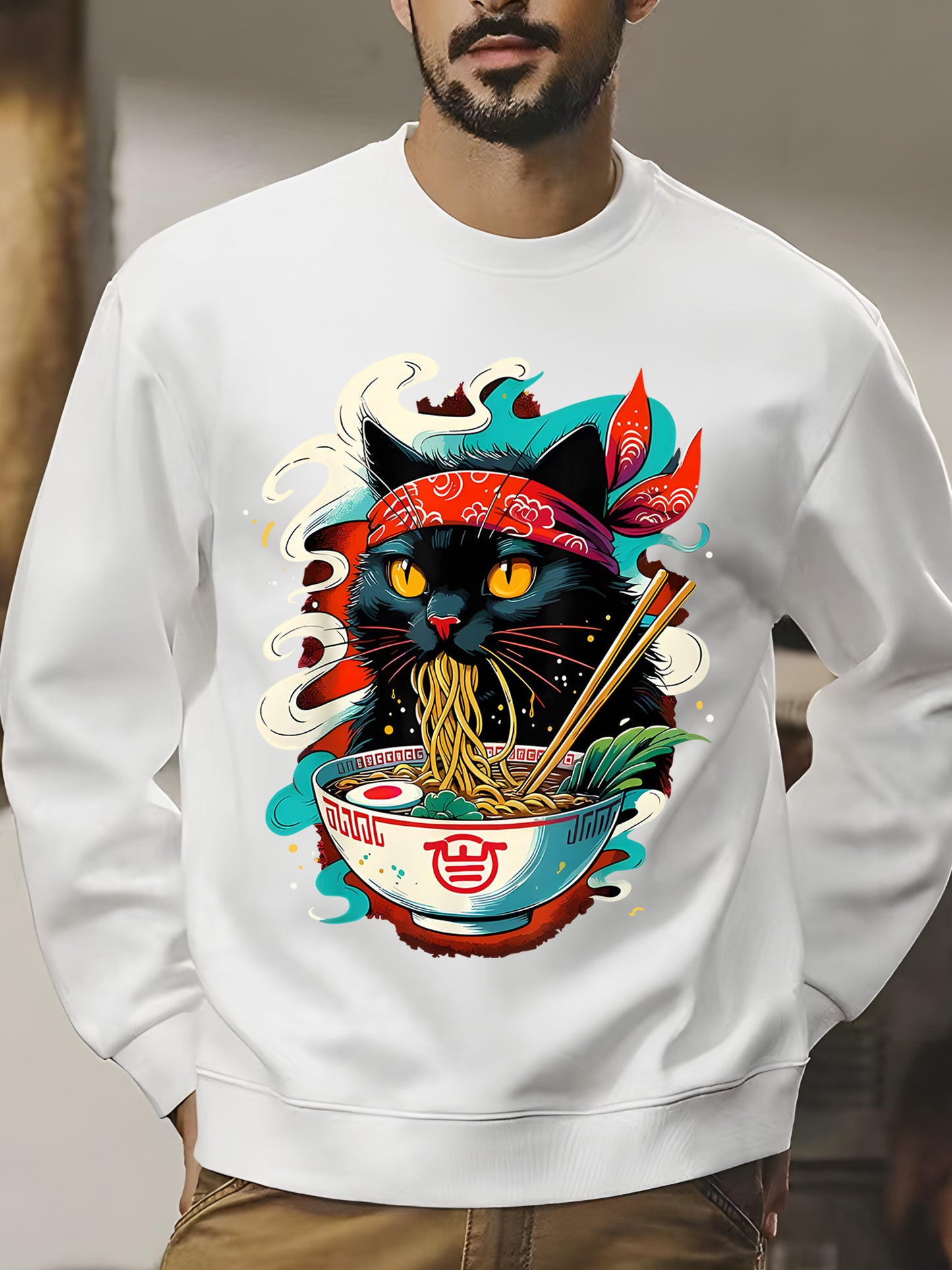 Cat Ramen Japanese Anime Shirt - Relaxed Fit, Full Size