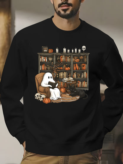 Retro Ghost Reading Books Shirt - Relaxed Fit, Full Size