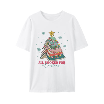 Christmas Themed Books & Letter Print Shirt - Relaxed Fit, Full Size