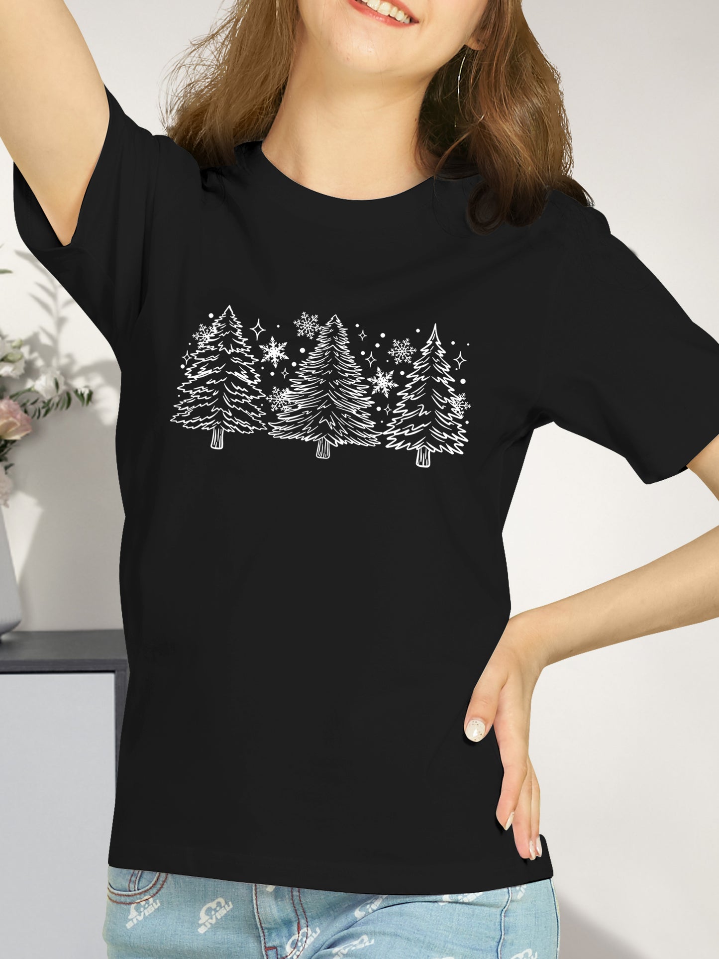 Snow Trees With Sleeve Shirt - Relaxed Fit, Full Size