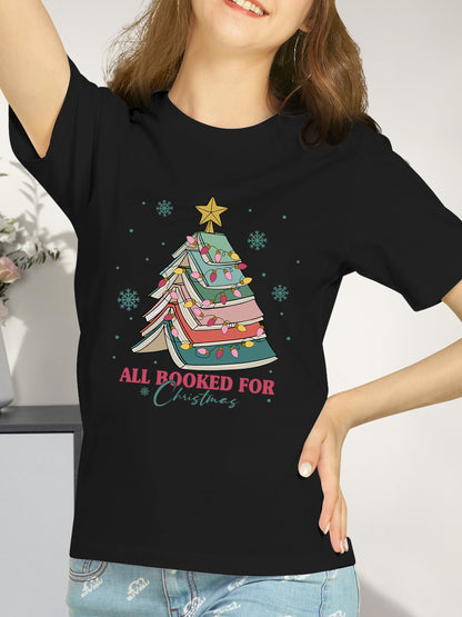 Christmas Themed Books & Letter Print Shirt - Relaxed Fit, Full Size