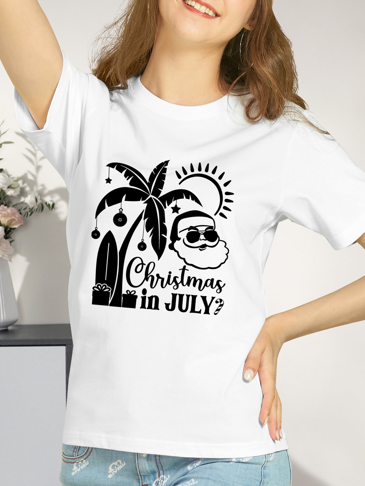 Christmas In July Shirt, Santa With Sunglasses, Summer Vacation Shirt - Relaxed Fit, Full Size