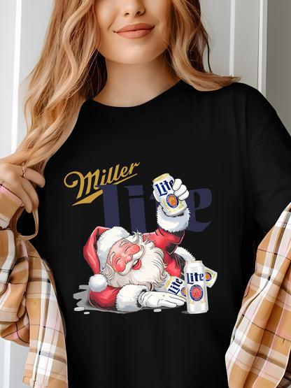 Funny Miler Lite Drunk Santa Claus Chrismas Unisex Shirt - Relaxed Fit, Full Size