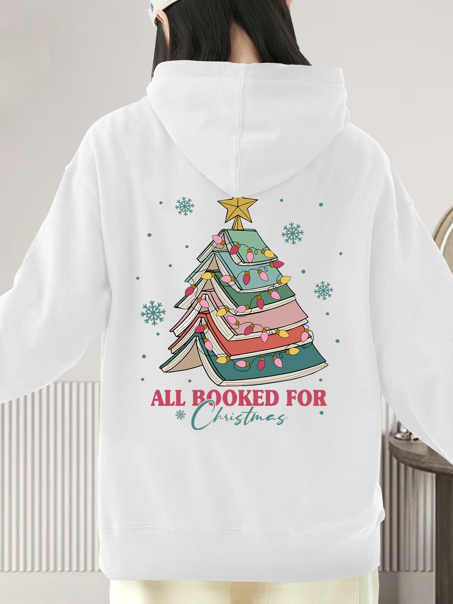 Christmas Themed Books & Letter Print Shirt - Relaxed Fit, Full Size