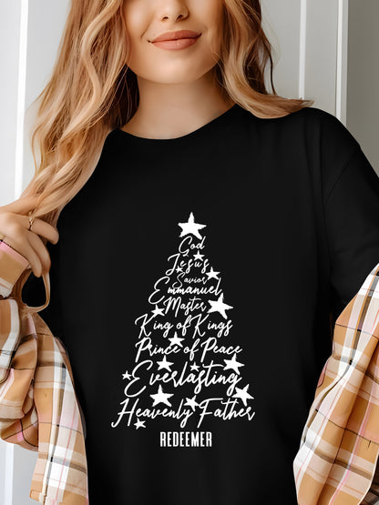 Names of Jesus Christian Faith Christmas Tree Christian Xmas Shirt - Relaxed Fit, Full Size