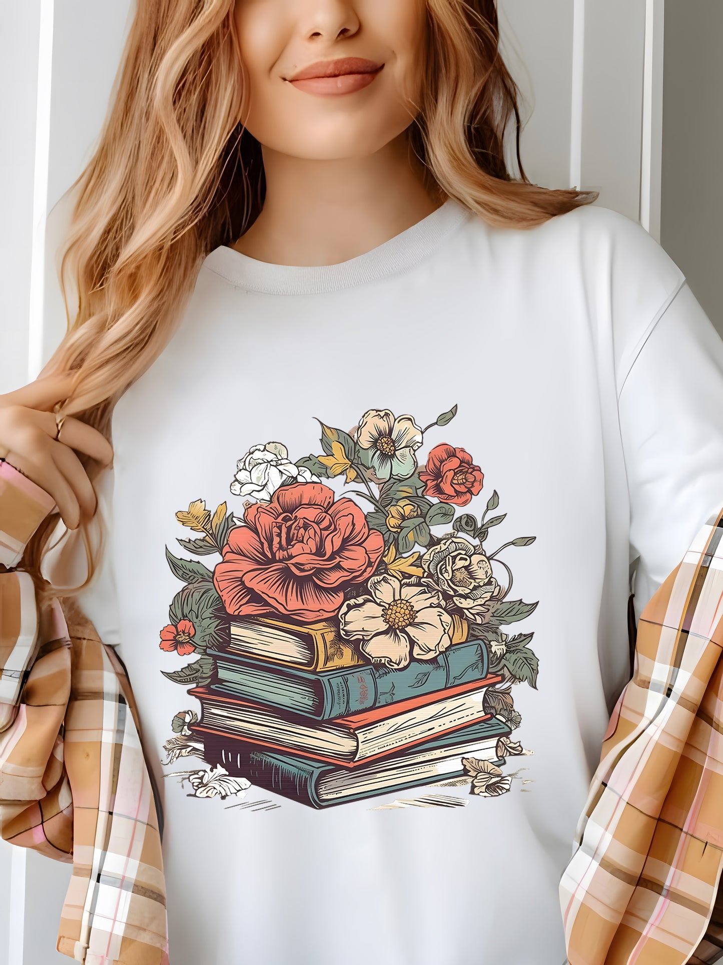 Floral & Books Shirt - Relaxed Fit, Full Size