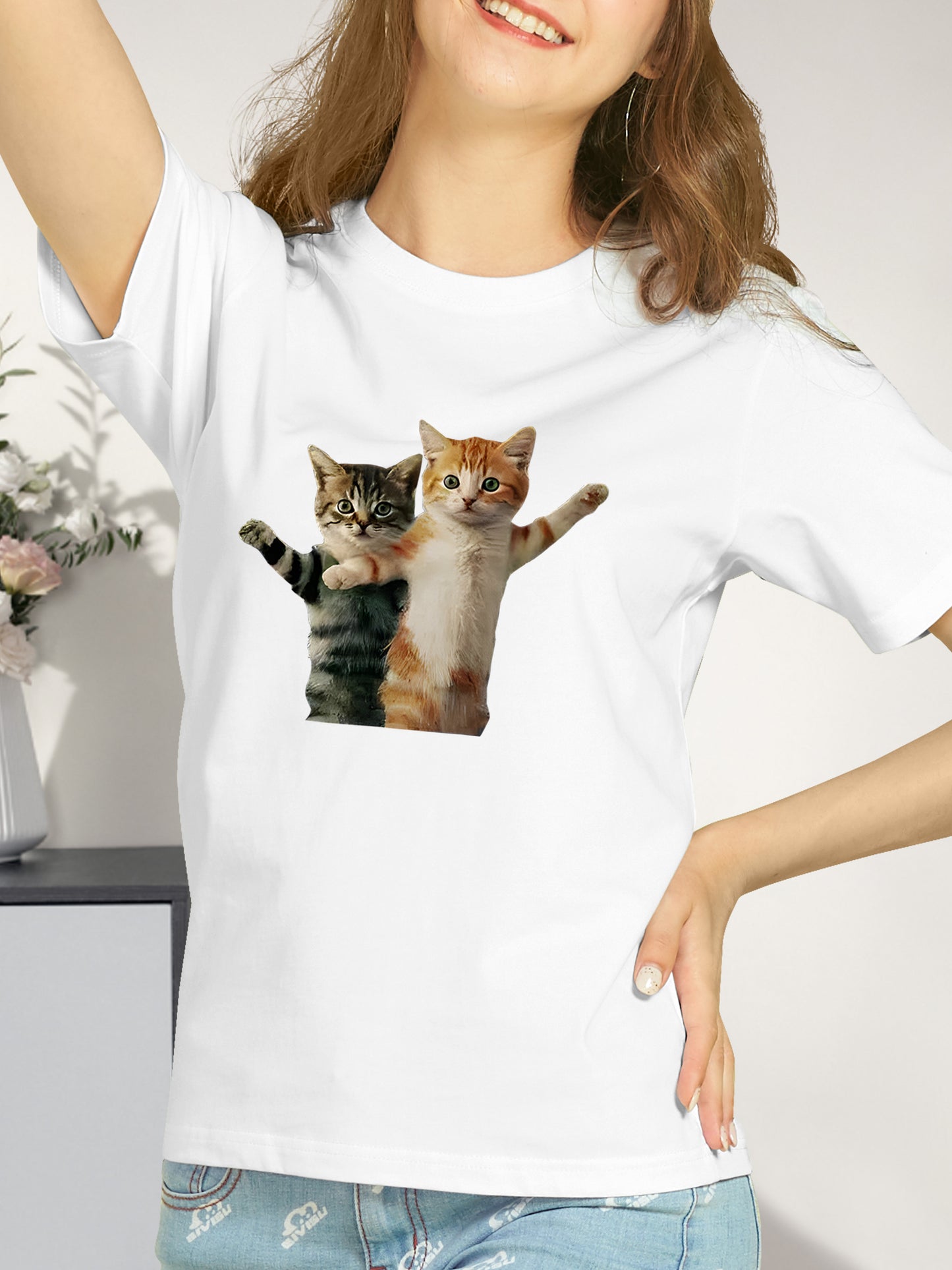 Whimsical Feline Shirt - Relaxed Fit, Full Size