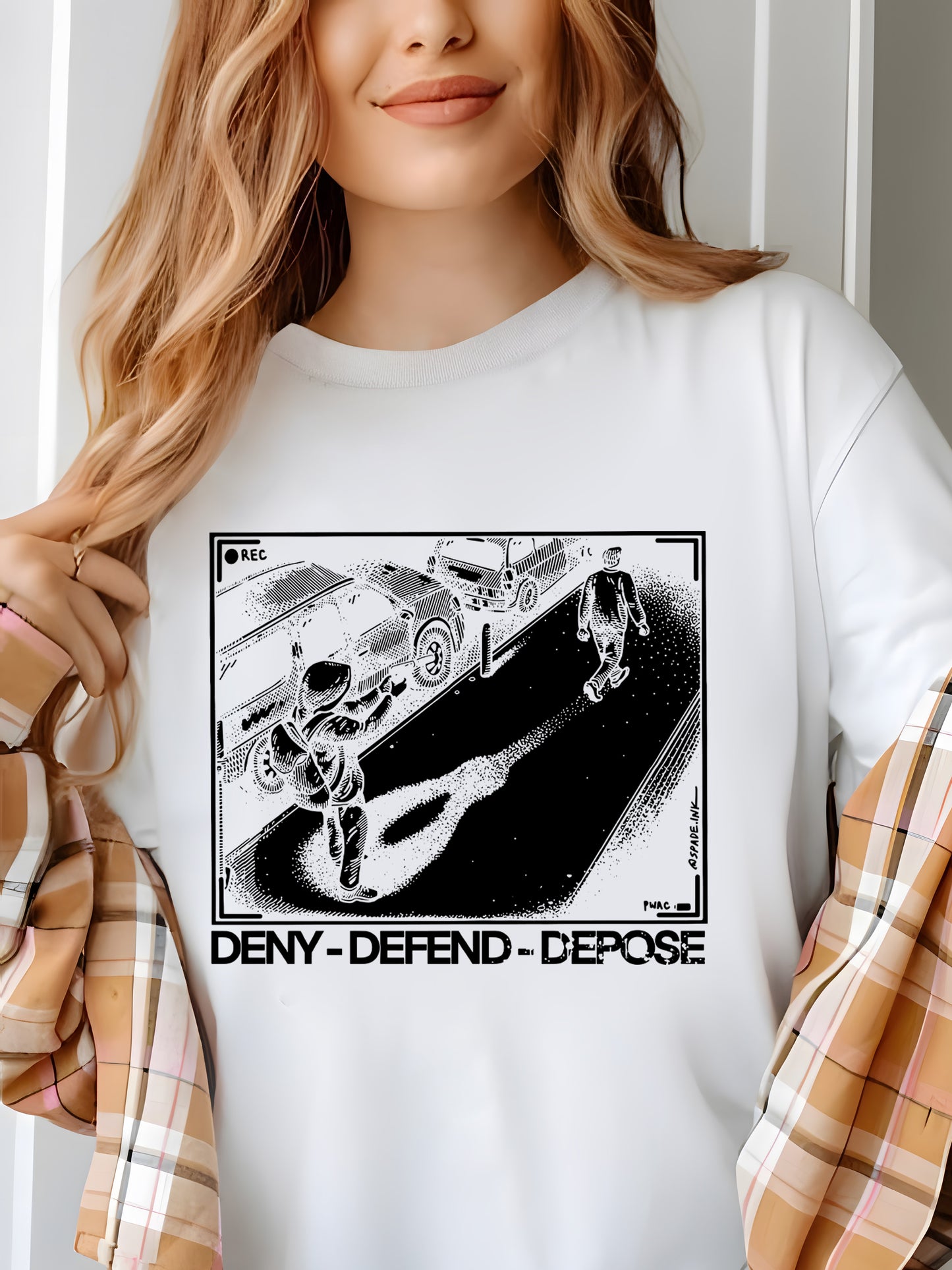 Trendy Black And White Deny DefendDepose Shirt - Relaxed Fit, Full Size