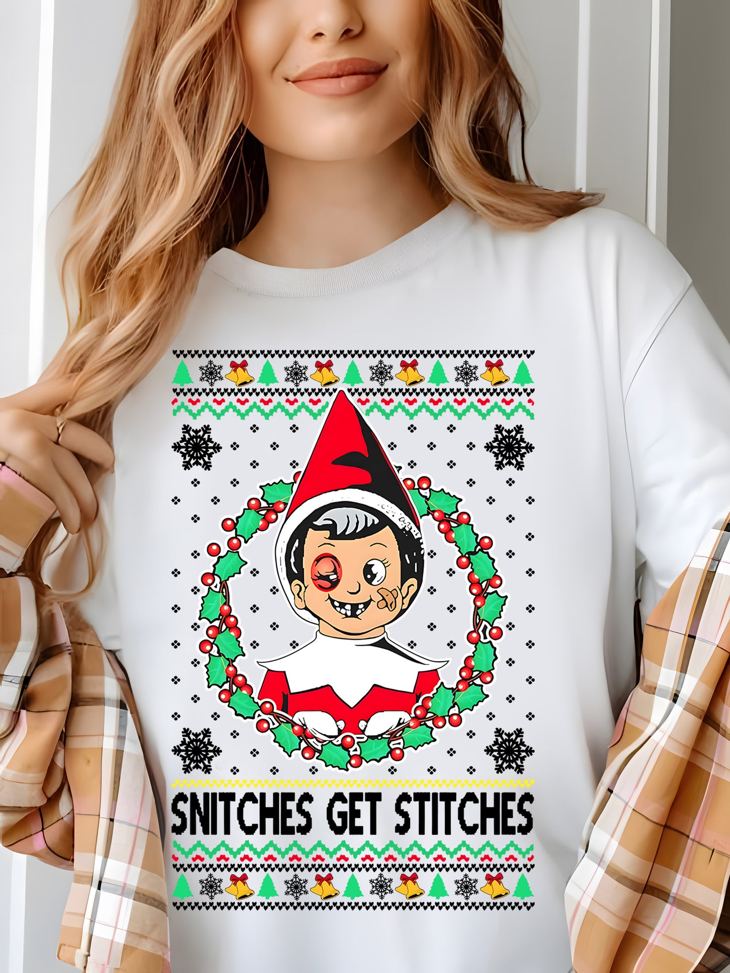 Snitches Get A Ugly Christmas Shirt - Relaxed Fit, Full Size