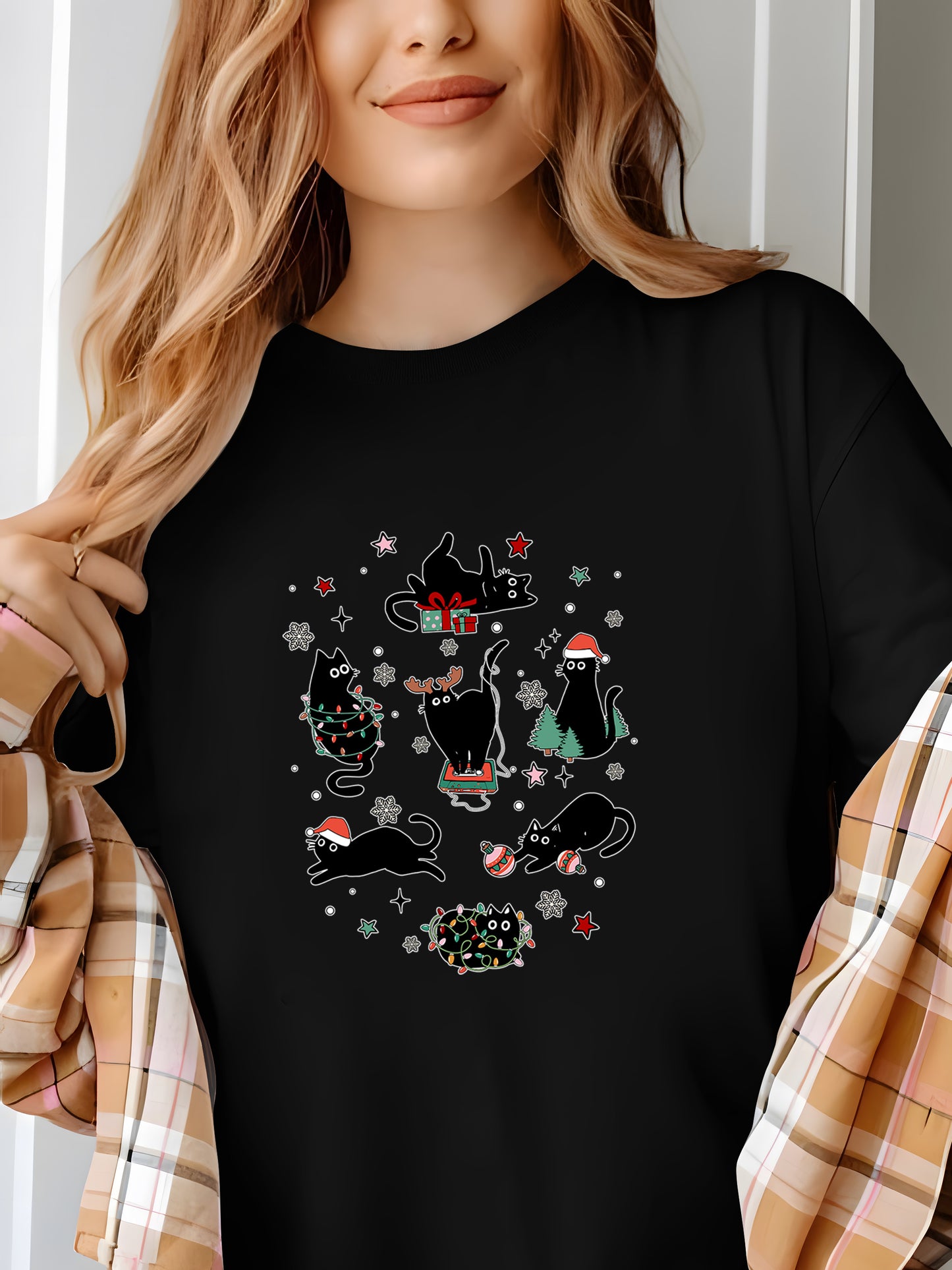 Christmas Black Cat Shirt - Relaxed Fit, Full Size