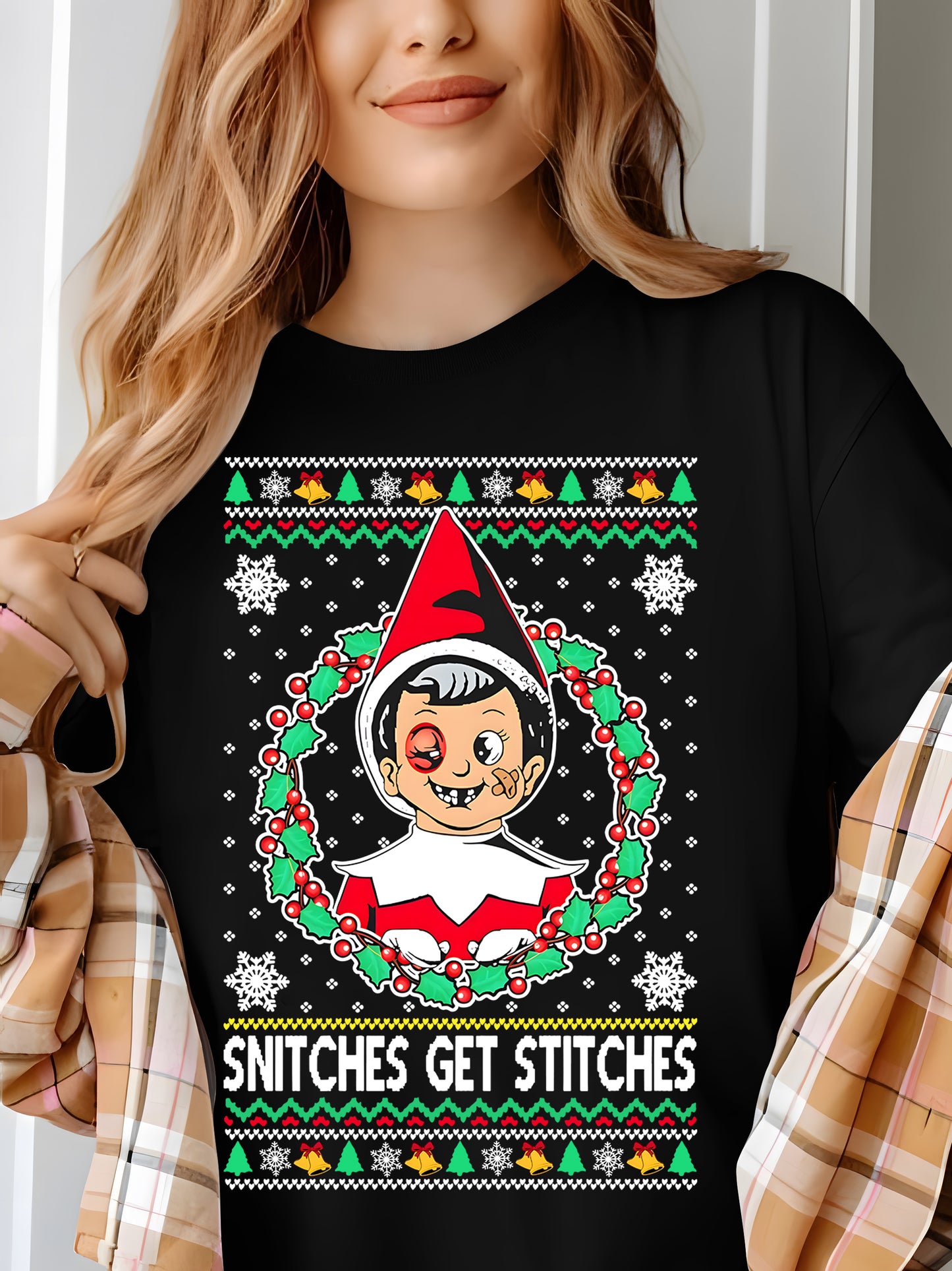 Snitches Get A Ugly Christmas Shirt - Relaxed Fit, Full Size