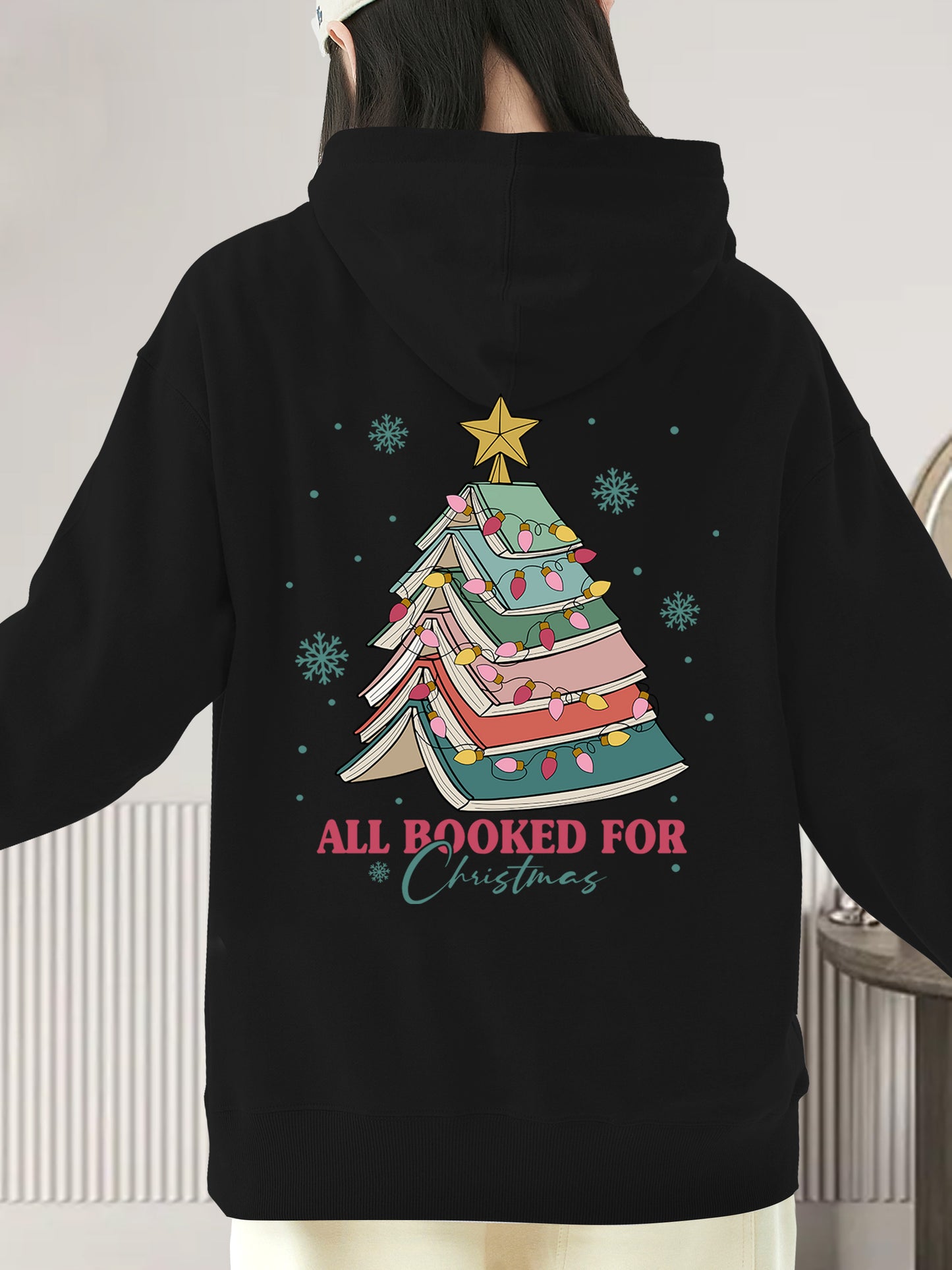 Christmas Themed Books & Letter Print Shirt - Relaxed Fit, Full Size