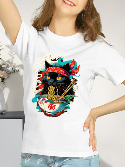 Cat Ramen Japanese Anime Shirt - Relaxed Fit, Full Size