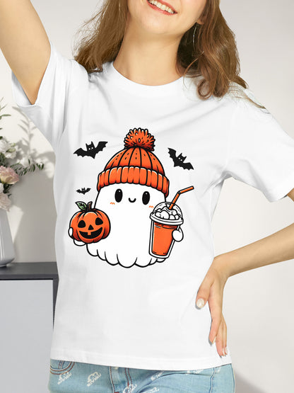 Halloween Ghost & Pumpkin Shirt - Relaxed Fit, Full Size