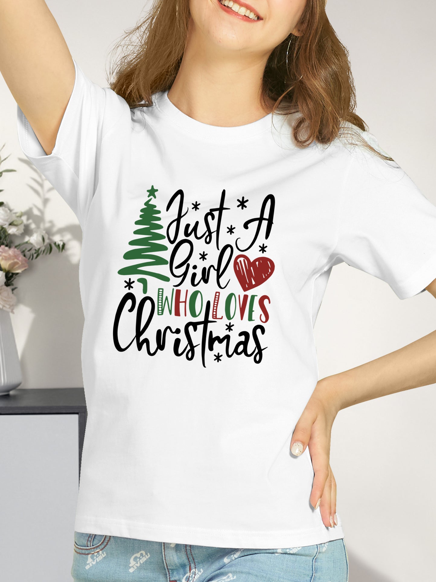 Just a Girl Who Loves Christmas Shirt - Relaxed Fit, Full Size