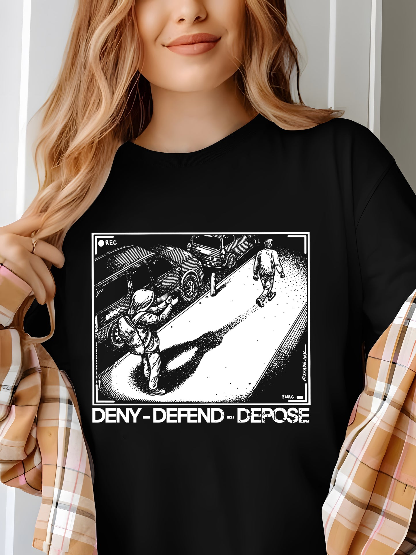 Trendy Black And White Deny DefendDepose Shirt - Relaxed Fit, Full Size