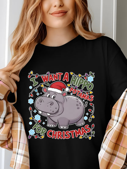 Cute A Hippopotamus For Christmas Shirt - Relaxed Fit, Full Size