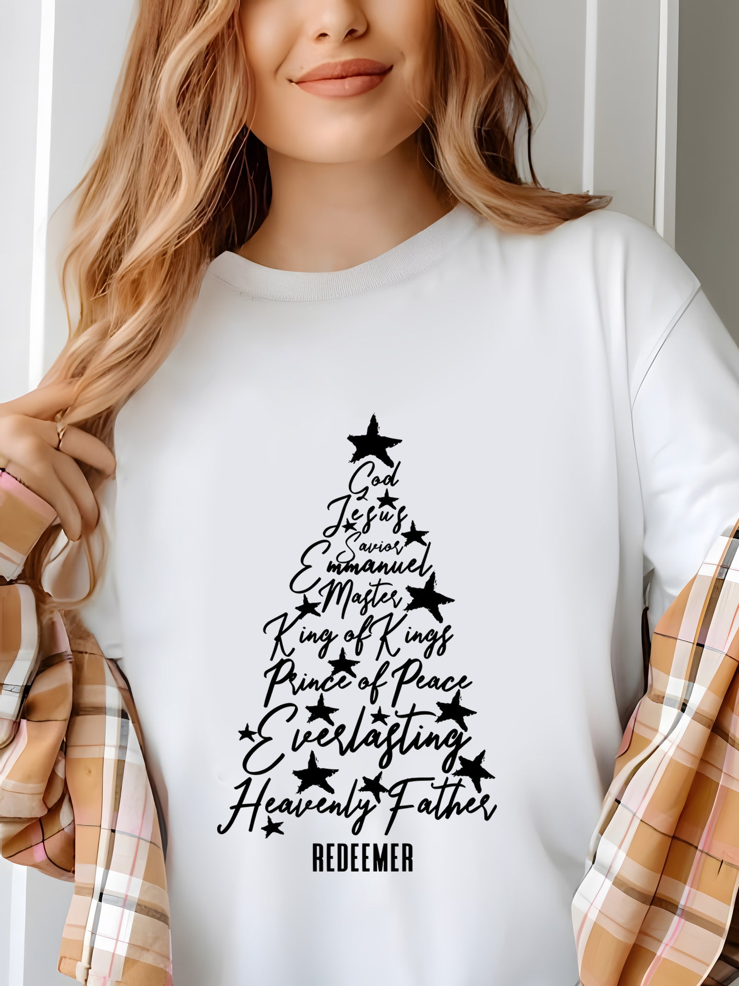 Names of Jesus Christian Faith Christmas Tree Christian Xmas Shirt - Relaxed Fit, Full Size