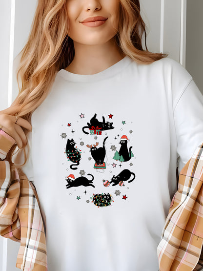 Christmas Black Cat Shirt - Relaxed Fit, Full Size