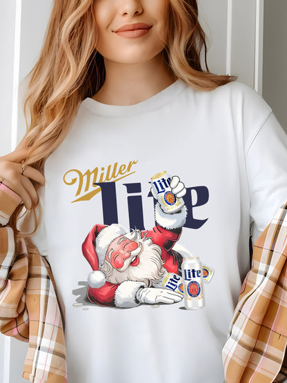 Funny Miler Lite Drunk Santa Claus Chrismas Unisex Shirt - Relaxed Fit, Full Size