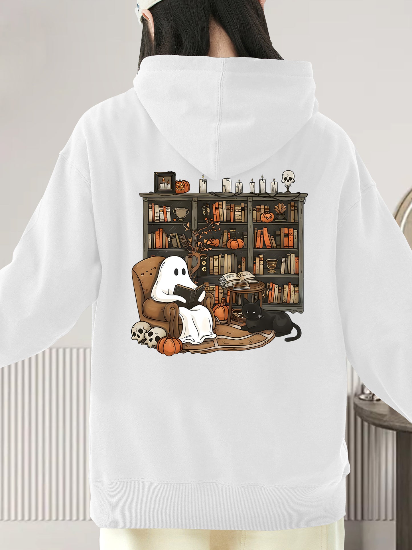 Retro Ghost Reading Books Shirt - Relaxed Fit, Full Size