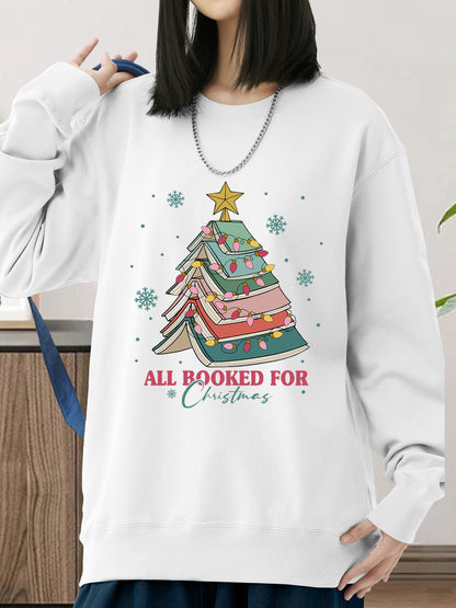 Christmas Themed Books & Letter Print Shirt - Relaxed Fit, Full Size