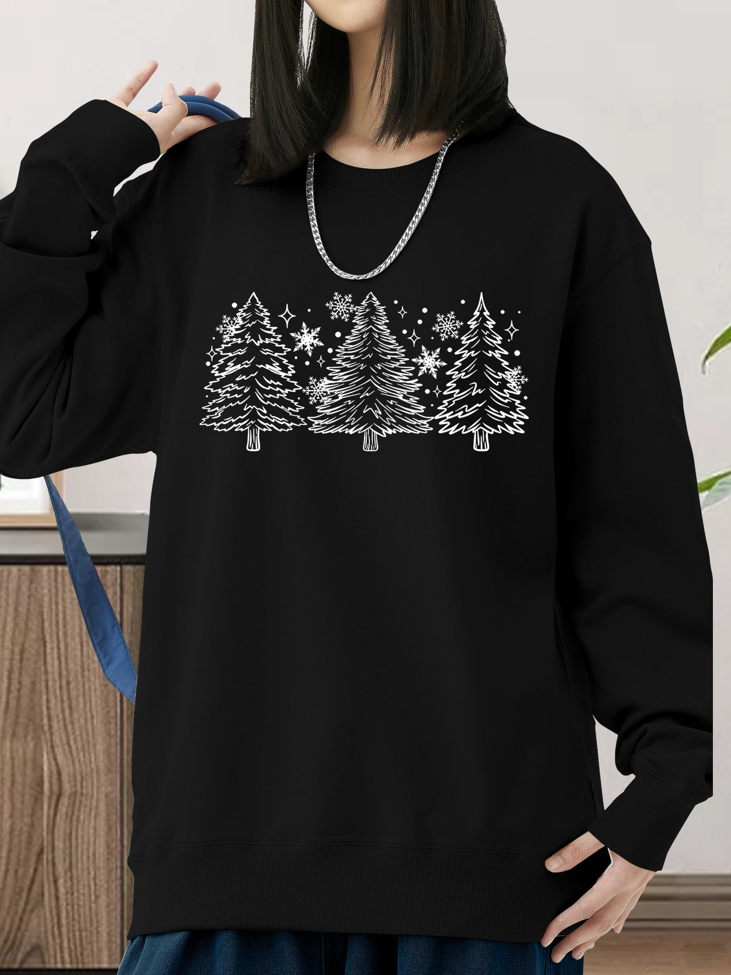 Snow Trees With Sleeve Shirt - Relaxed Fit, Full Size