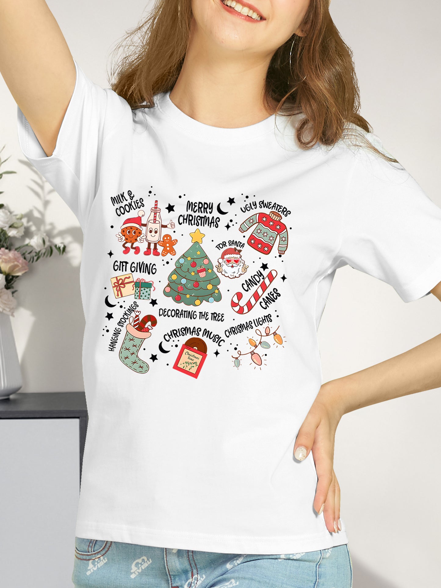 Christmas Themed Letter Shirt - Relaxed Fit, Full Size