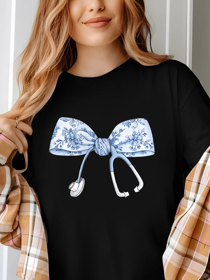 Nurse Coquette Toile Bow Shirt - Relaxed Fit, Full Size