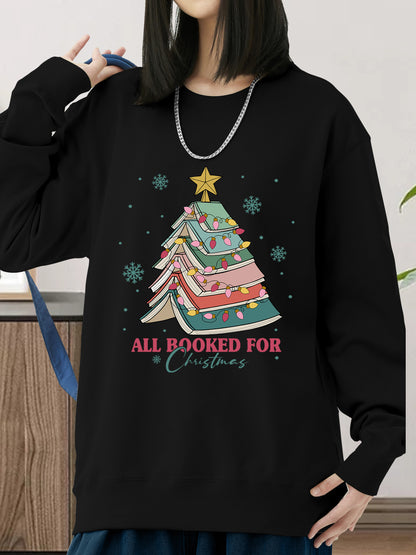 Christmas Themed Books & Letter Print Shirt - Relaxed Fit, Full Size