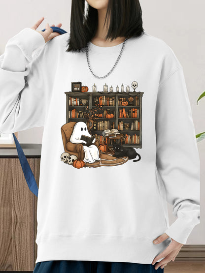 Retro Ghost Reading Books Shirt - Relaxed Fit, Full Size