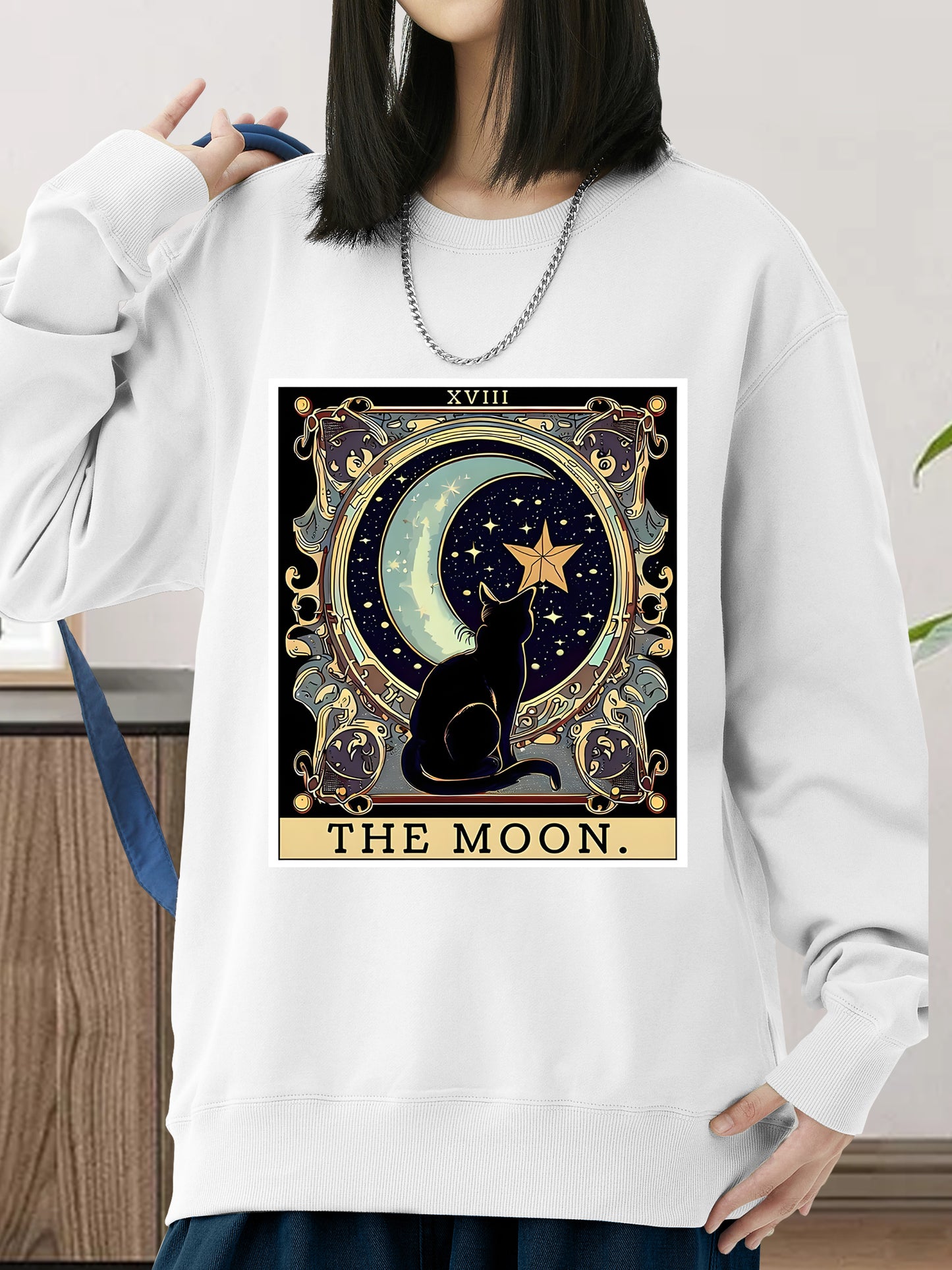 Black Cat Cresent Moon Tarot Card Shirt - Relaxed Fit, Full Size