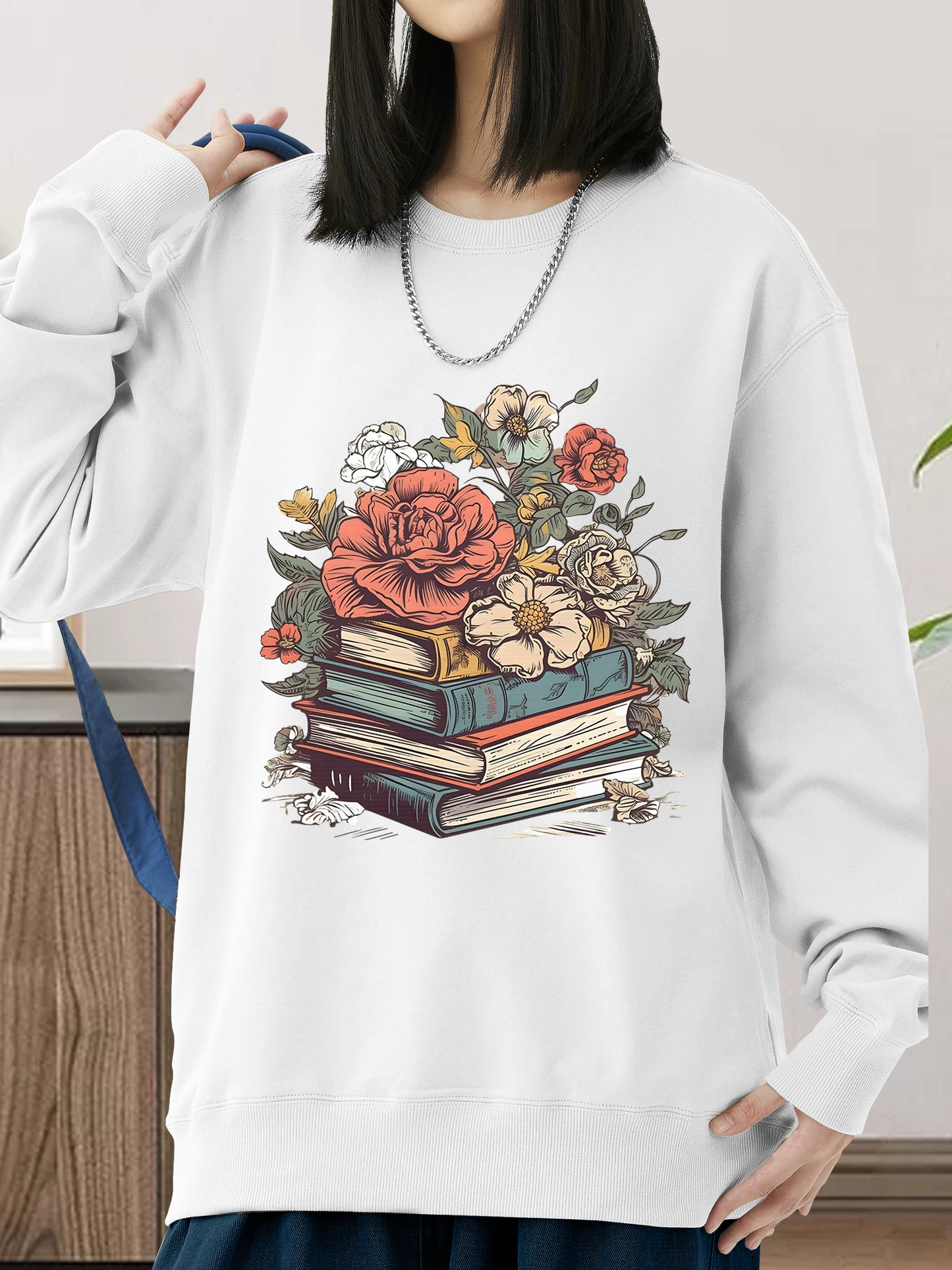 Floral & Books Shirt - Relaxed Fit, Full Size