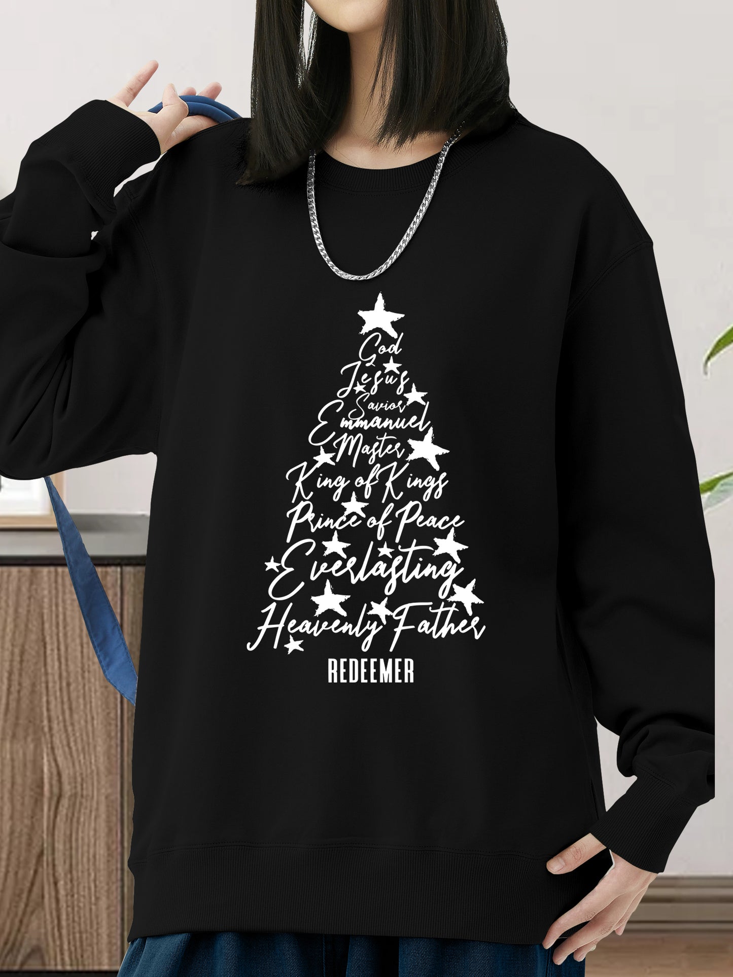 Names of Jesus Christian Faith Christmas Tree Christian Xmas Shirt - Relaxed Fit, Full Size