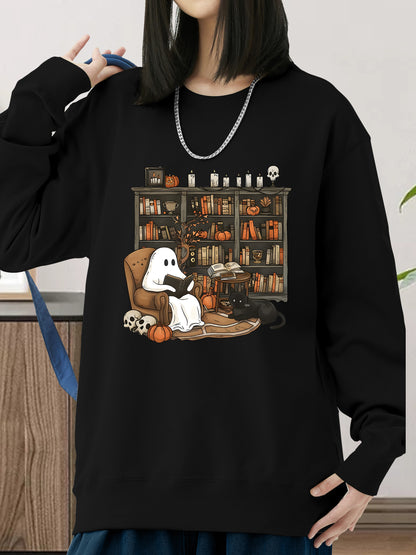 Retro Ghost Reading Books Shirt - Relaxed Fit, Full Size